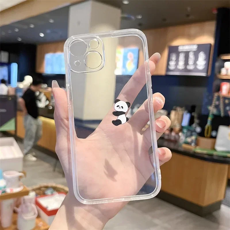 Creative Panda Cartoon Clear Phone Cases for iPhone 15 16 13 14 12 11 Pro MAX XR Mini 7 8 14 Plus SE Cute Soft Covers Fundas Bag