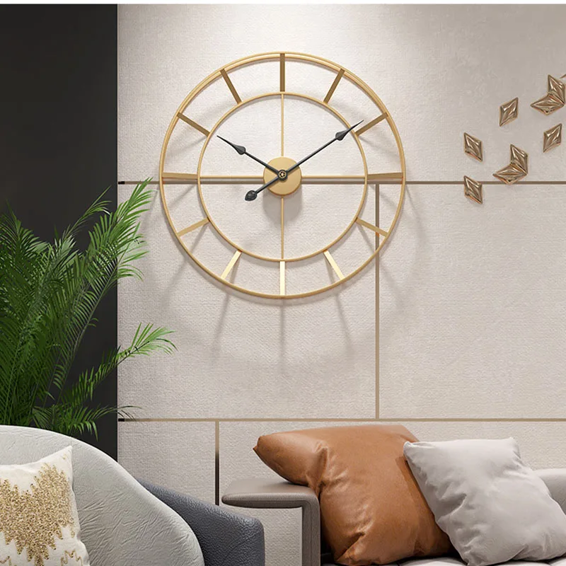 24 Inch Gold Skeleton Wall Clock Modern Silent Non‑Ticking Decorative Clock for Living Room Dining Office Wall Decoration