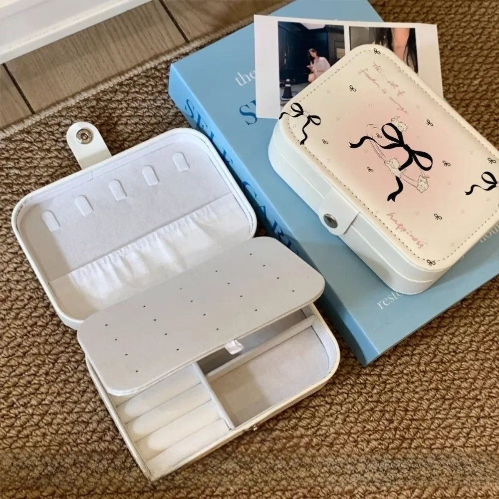 

New Bowknot Jewelry Storage Case Cartoon Multi-layer Jewelry Box Square Design Cat Necklace Organizer Bracelet Storage