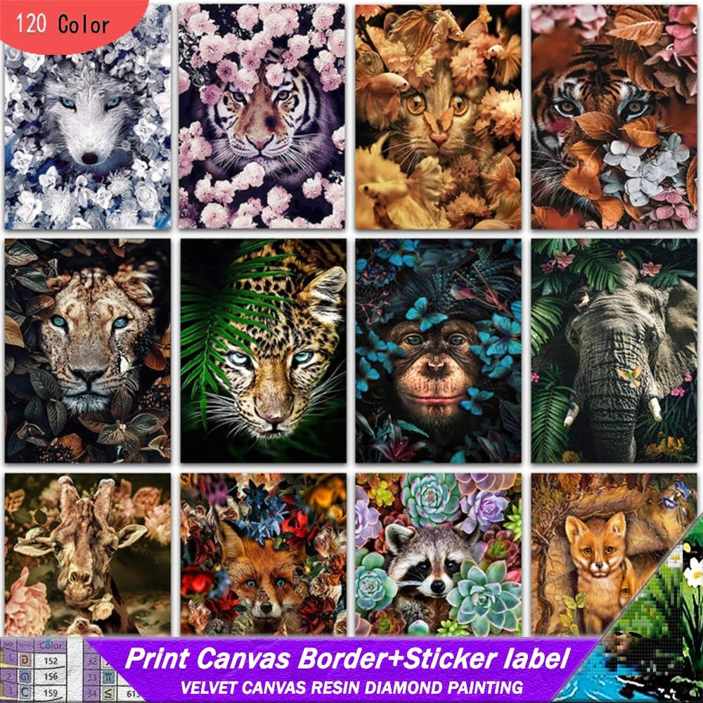 5D DIY 120 Ccolor Смола Алмазная картина с наклейками Набор Краска Цветок Животное Кошка Тигр Лев Лиса Вышивка Мозаика Домашний декор
