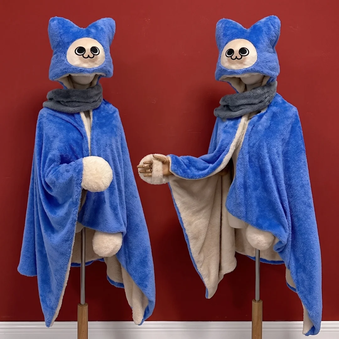 43inch Monster Hunter Palico Felyne Cloak Anime Cosplay Prop Flannel Polyester Pajamas Shinobu Adult Bathrobe Shawl Toy Gift