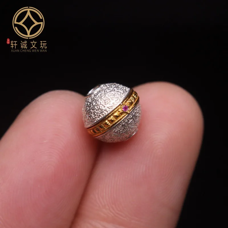 Original Gold Plated Meteorite Texture Rotatable Round Inlaid Spacer Bead Handmade Beading Knotting DIY Scholar Craft Accessory