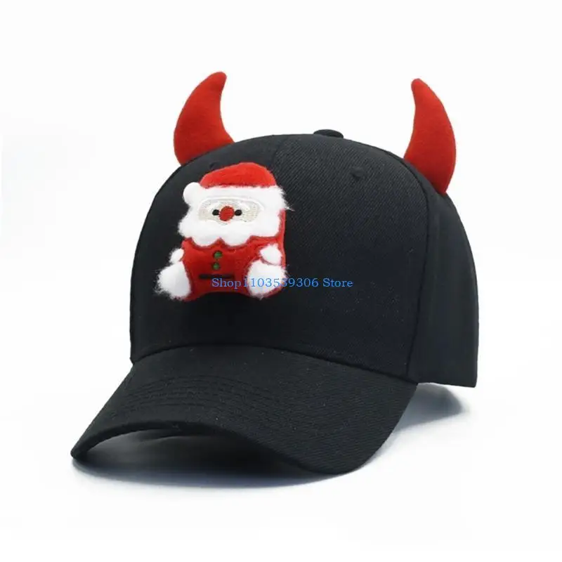 

400A Devil Horn Baseball Hat for Adult with Stuffed Santa Christmas Theme Snapbacks Hat Adjustable Caps for Casual and Festival