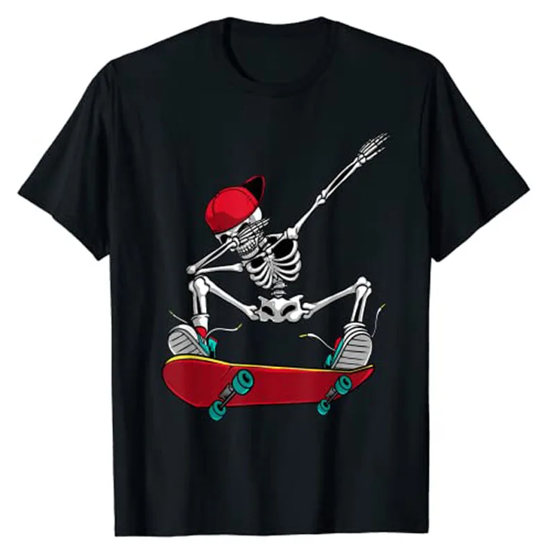 Camiseta Unissex com Estampa de Caveira Engraçada e Arte de Skate Y2K - Blusa de Manga Curta