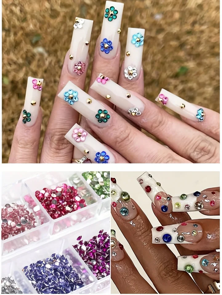 12 compartimentos de cristales brillantes para arte de uñas, piedras planas para decoración versátil, adornan uñas, zapatos, bolsos de maquillaje 6