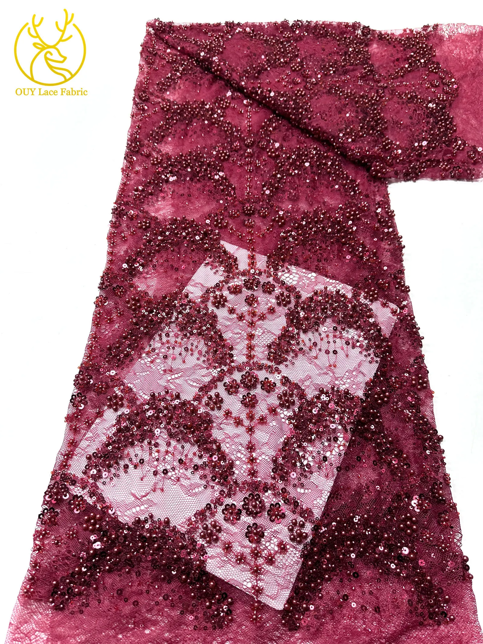 Luxuriöser französischer Kleid-Perlen-Spitzenstoff 2026, hochwertiger gelber afrikanischer Pailletten-Spitzenstoff für Frauen, Hochzeit, Party, Kleid, Nähen – Detail 19