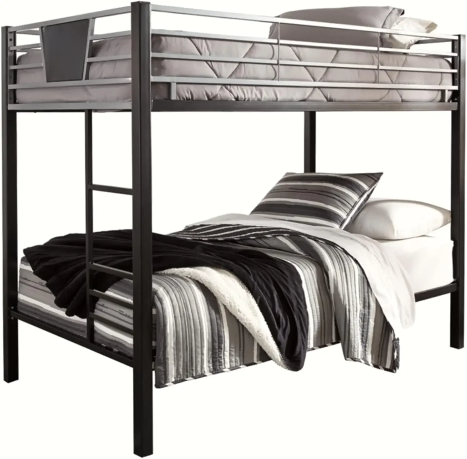 Design by Ashley Dinsmore Industrial Twin Over Twin Metal Cama de beliche infantil com escada, preto e cinza