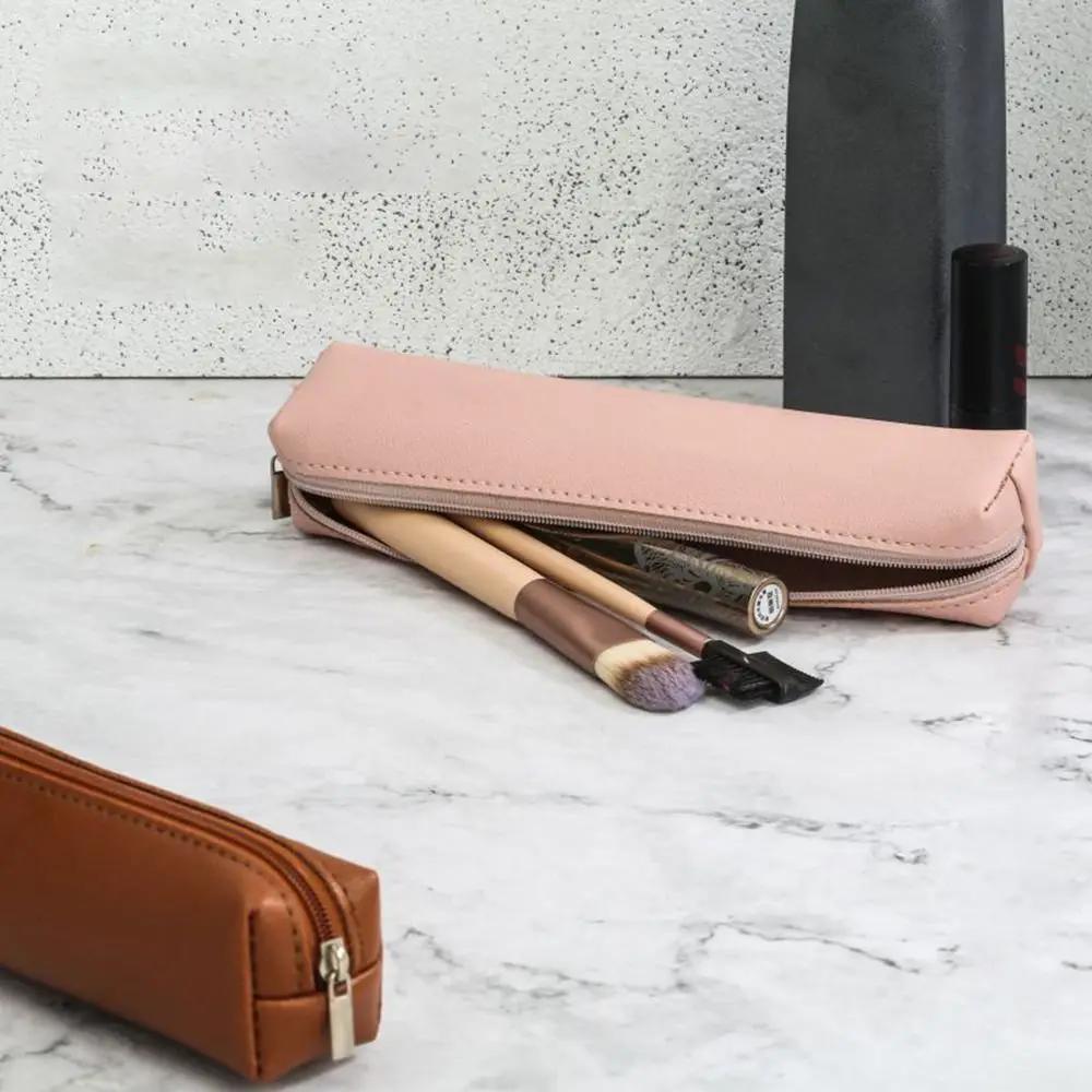 New PU Leather Pen Bag Water Dirt-Proof Large Capacity Pencil Case Simple Stationery Box