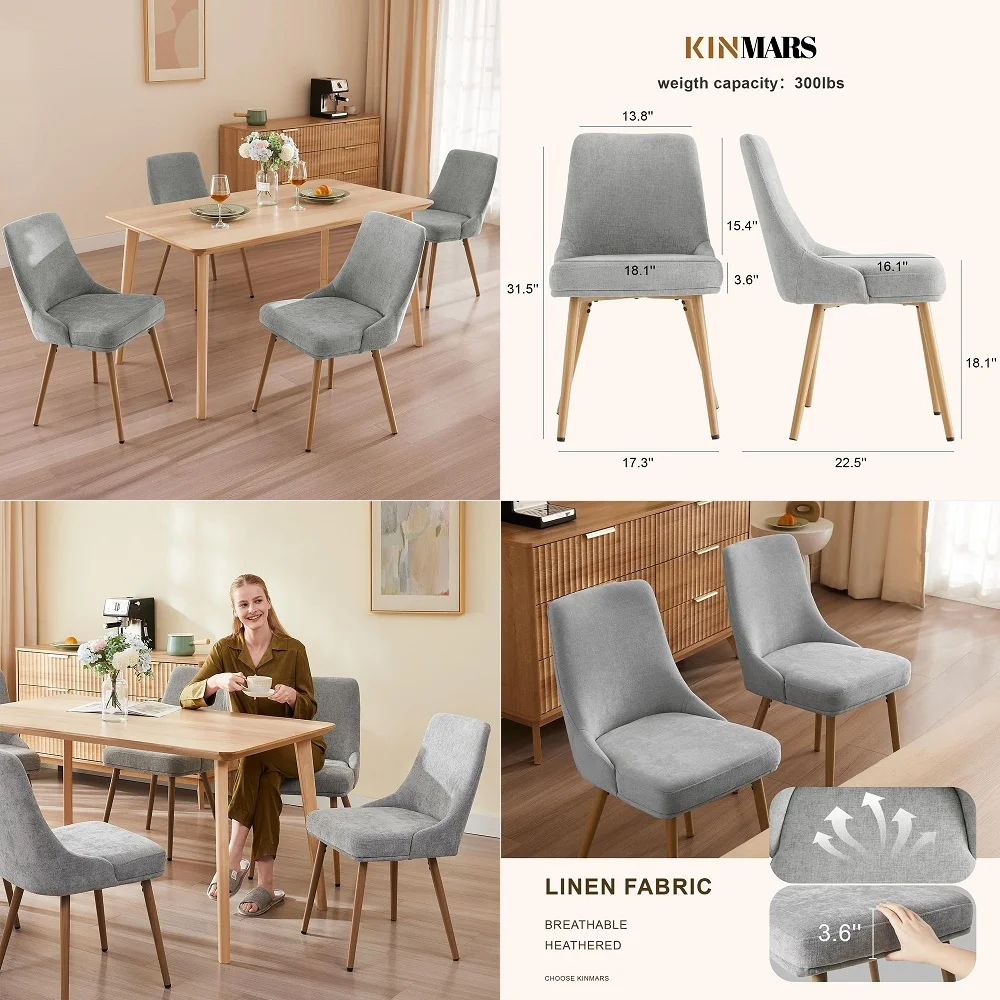 

of 4 Upholstered Dining Chairs, Mid Century Modern Wood Dining Room Chairs with Curved Back, Solid Wooden Legs Padded Kitchen C