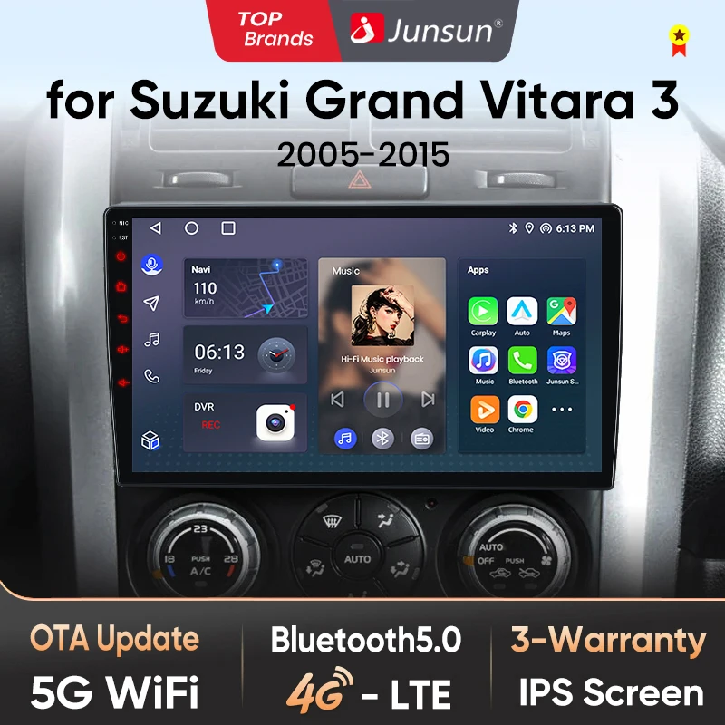 Junsun AI 4G LTE draadloze CarPlay Android Auto autoradio voor Suzuki Grand Vitara 3 2005 2006 2007-2015 GPS Navi BT DSP RDS FM - afbeelding 2