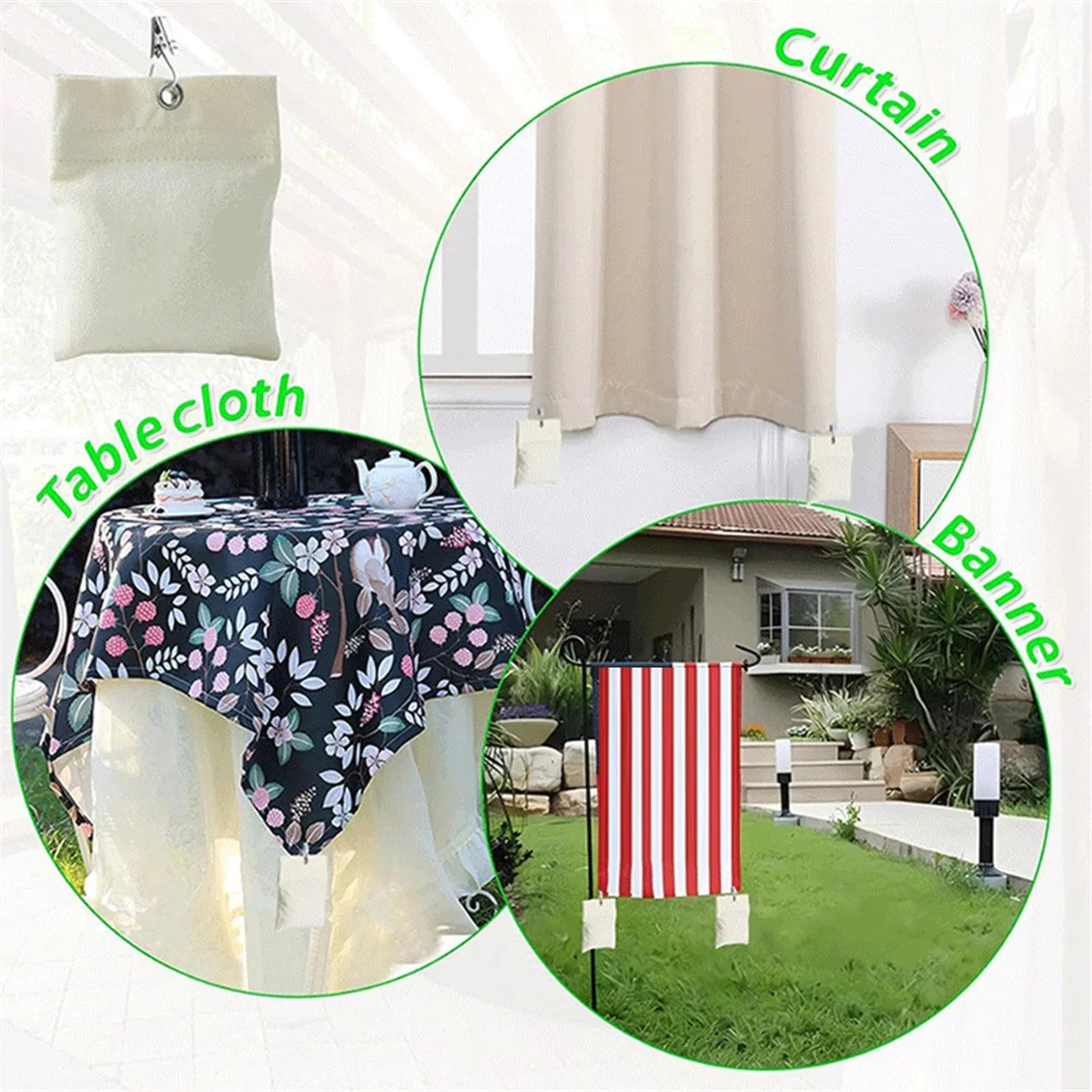A03R 8 Pack Outdoor Curtain Weights, 15oz Outdoor Curtain Sandbag Weighted Bags Drapery Weights Bottom Curtain Weights Bags