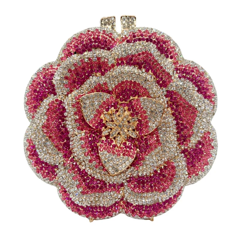 ClutchCross-border best-selling rose rhinestone bag, hollow metal crystal evening bag, foreign trade diamond-embellished clutch