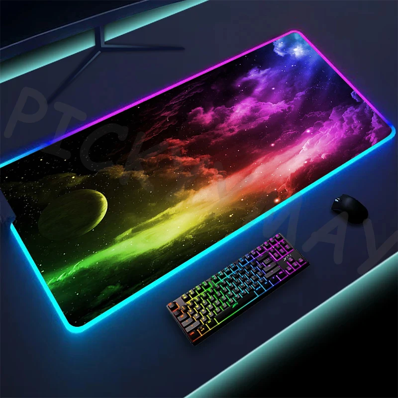 LED Grande RGB Gaming Mousepad, Espaço Mouse Mats, Luminous Desk Mat, Almofadas de teclado retroiluminadas, Grande Gamer Mousepad, XXL