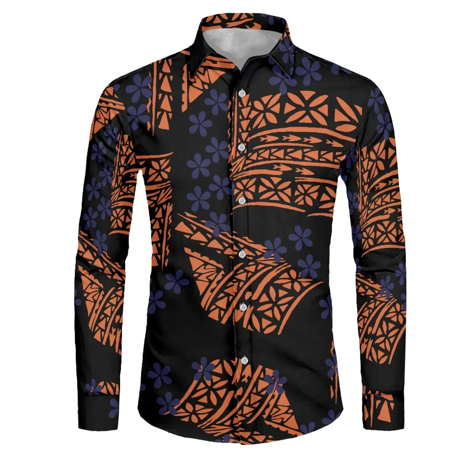 Polynesian Tribal Samoan Totem Tattoo Samoa Prints Men\'s Long Sleeve T-Shirt Loose Casual Shirt Long Sleeve Holiday Beach Party