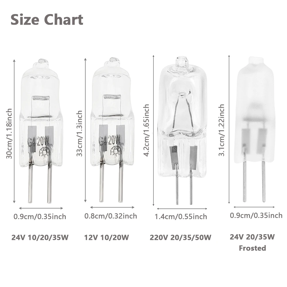 10pcs G4 Bulb 12/24/220V Halogen Light Bulbs 2-Pin Base Dimmable Bulbs Long Life Halogen Bulbs for Cabinet Light /Track Lighting