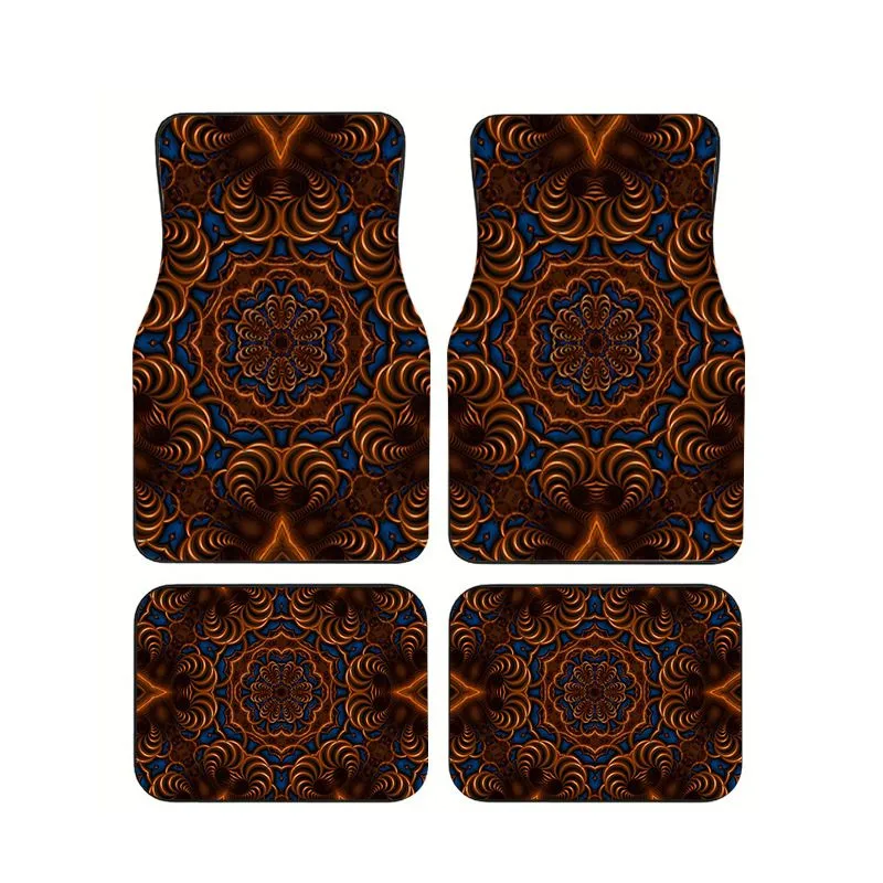 

Bronze Brown Mandala Fractal Car Floor Mats 4pcs Non-slip Foot Pads for Retro Style Auto Interior