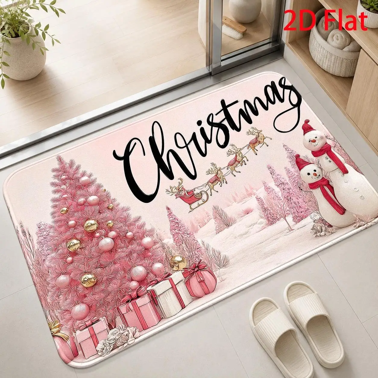 Santa Dachshund Sleigh Snow Blue Night Christmas Scene Design Washable Durable Floor Rug For Pet Lover Holiday Home Accent
