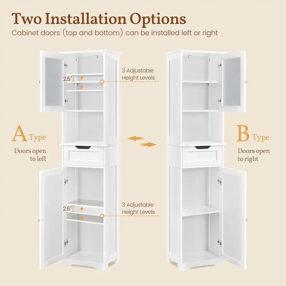 67”Tall Bathroom Storage Cabinet,Narrow loor Cabint with 2 Doand 1 Der,Slim Bathroom Organizers,Adjustable Shelves,Storage Unit view 6