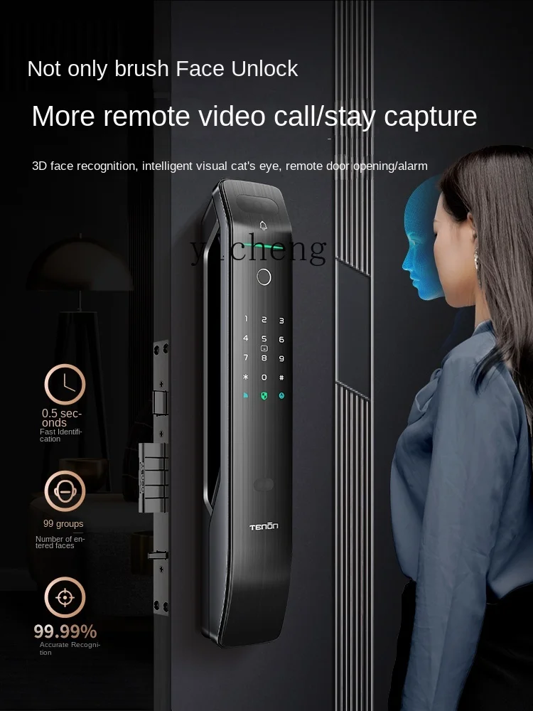 cc29 Video Cat's Eye Face Recognition Fingerprint Lock Household Anti-Theft Door Password Lock Intelligence