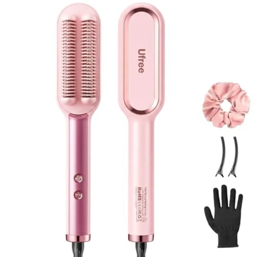 

Negative Ions Hair Straightener Brush, 9 Fast-Heating Temp Settings with LED Display, Ionic Straightening Hot Comb for Women, P