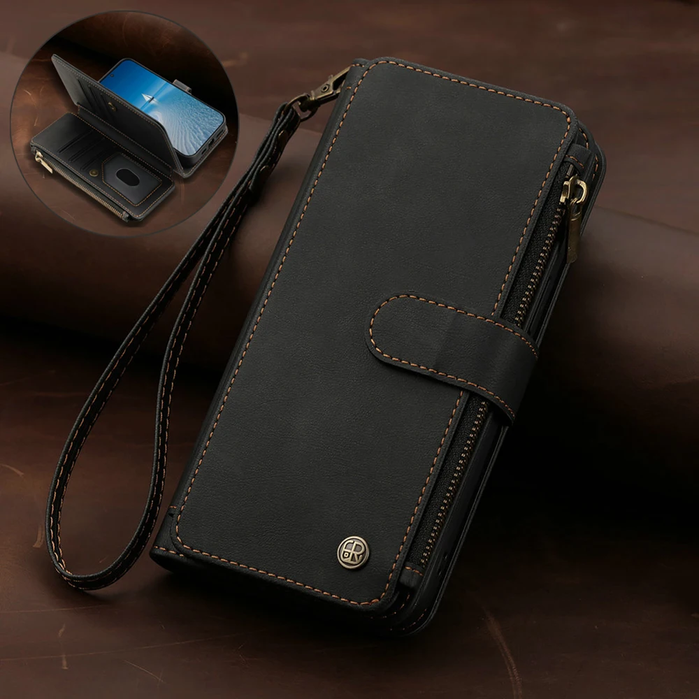 For Samsung Galaxy S26 Ultra 5G Zipper 9-Card Leather Crossbody Coque For Galaxy S26 Plus Case S26 S 26 FE Wallet Funda