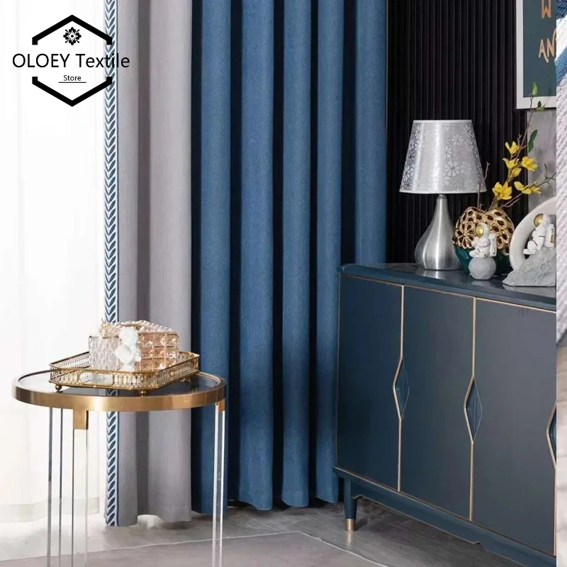 

Nordic Blue Pink Baby Velvet Blackout Curtains Seamless Stitch Wheat Ear Edge for Living Room Bedroom Thermal Insulated Drapes