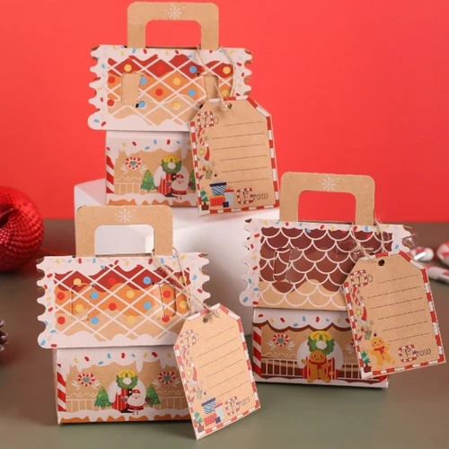 크리스마스 집 모양 사탕 상자 선물 가방, DIY 쿠키 사탕 포장 상자, 홈 파티 장식, 크리스마스 트리 펜던트, 1 개 
