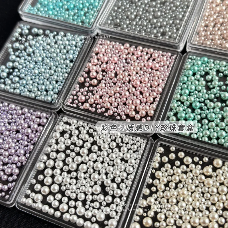 

1Pcs/Box Luminous Pastel Pearl Nail Charms - Mixed Size Iridescent Beads for Ethereal Manicures