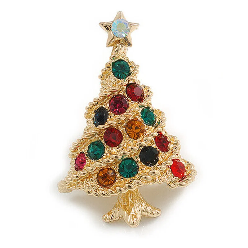 

Christmas Creative Gift Vintage Color Rhinestones Christmas Tree Brooches Vintage Metal Pins Corsage Accessories Fashion Jewelry