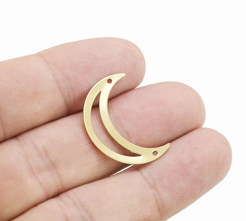 

20pc Crescent Moon Charm, Moon Connector, 24mm, Earring Findings, Brass Charms for Jewelry making R2821