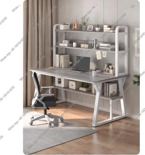 

SM Computer Desk Office Desk Small Home Study Table Bedroom Student Writing Desk Bookshelf Attached Foldable Compact Space Savin