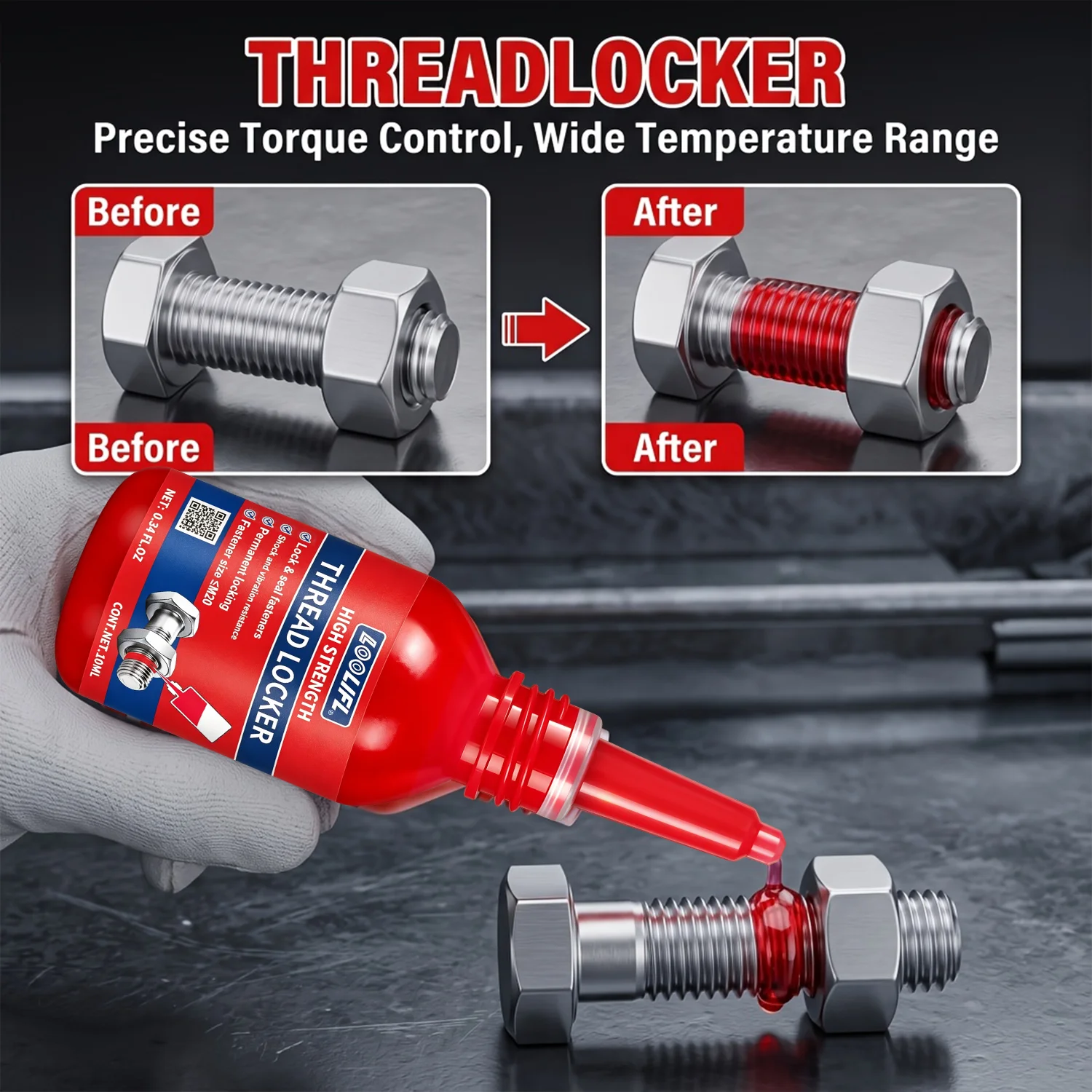 50ml Threadlocker 271 Red High Strength Nuts-Bolts Locker Screw Adhesive Lock Tight Seal Fasteners Anaerobic Curing Metal Glue
