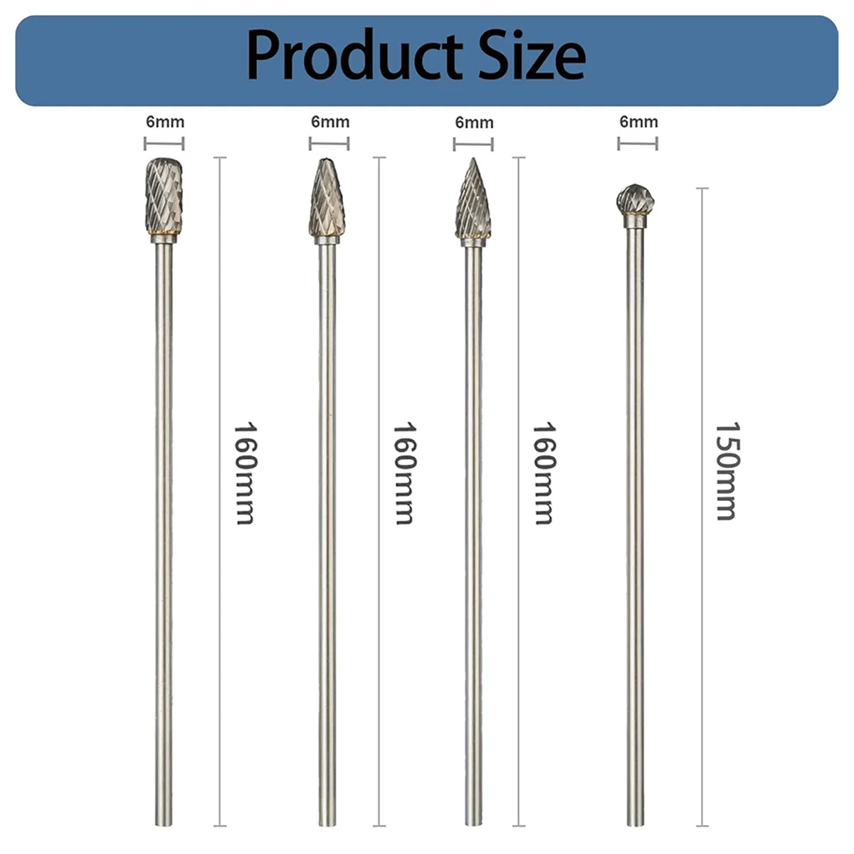 

A002 4pcs 6-Inch Carbide Rotary Burr Set 6 mm (0.25 Inch) Shank Long Reach Double Cut Tungsten Carbide Rotary File Set