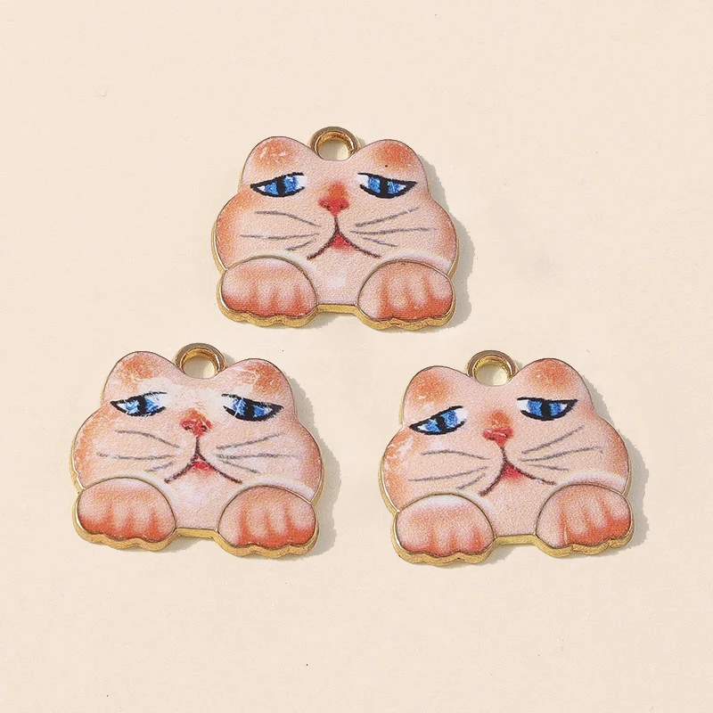 Leslie 10 Stück 16*18mm Niedliche Metall-Emaille Katzen-Anhänger für Schmuckherstellung DIY Schmuck Ohrhänger Halsketten-Anhänger – Detail 12