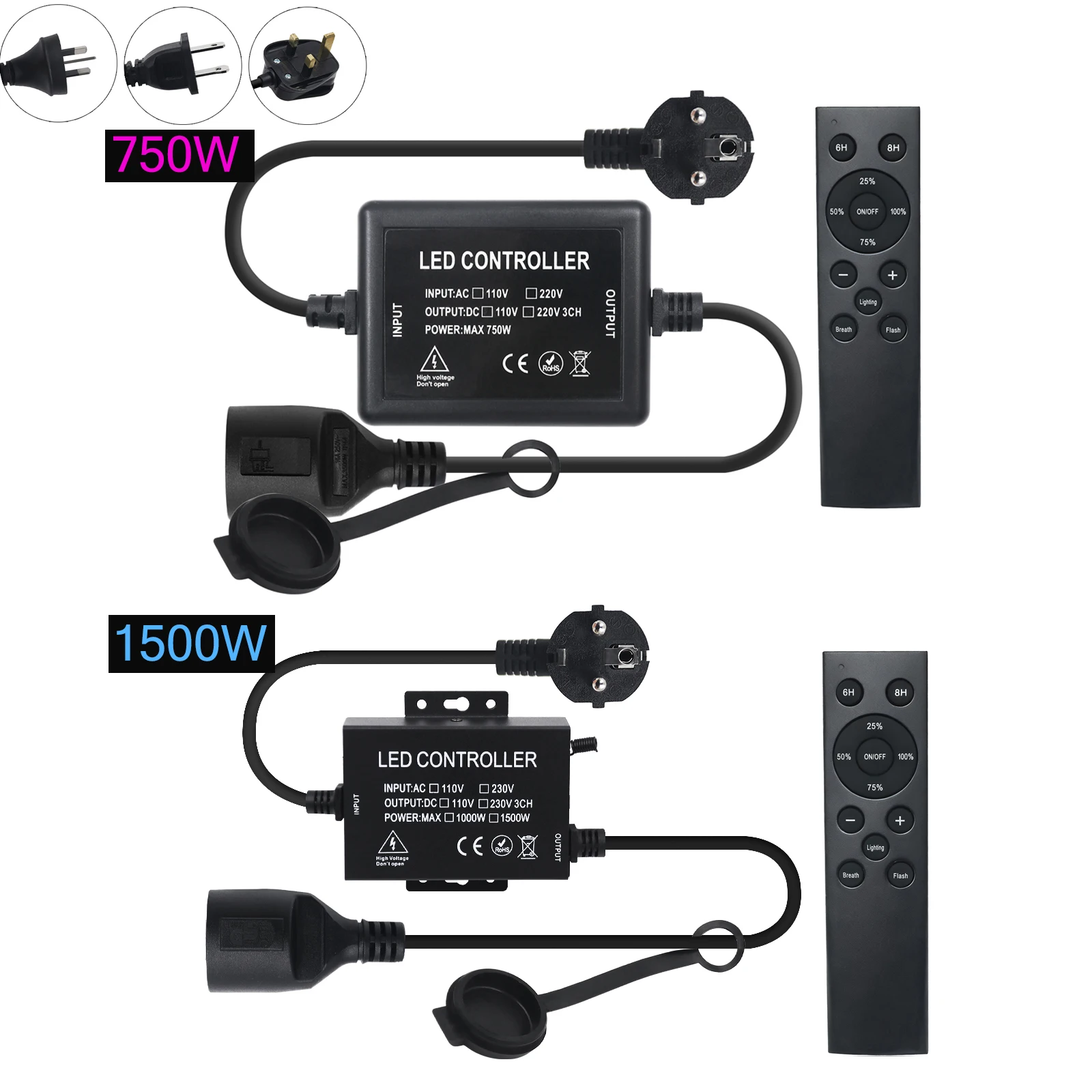 

1500W 750W LED Dimmer with TV-Style Remote Control for AC 220V 110V LED Strip Christmas LED Light String Bulb Dimming Controller