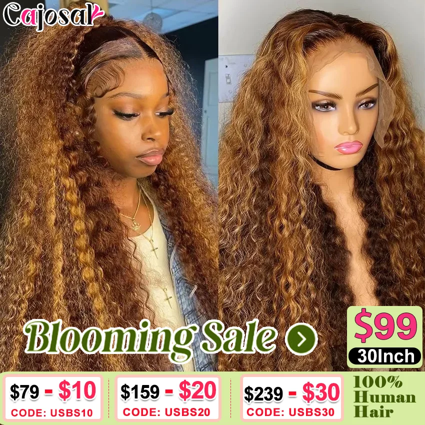 16 36 Inch Highlight Ombre Hd Lace Frontal Wig Curly Human Hair Wigs 4/27 Colored 13x4 13x6 Deep Wave Curly 4x4 Lace Closure Wig