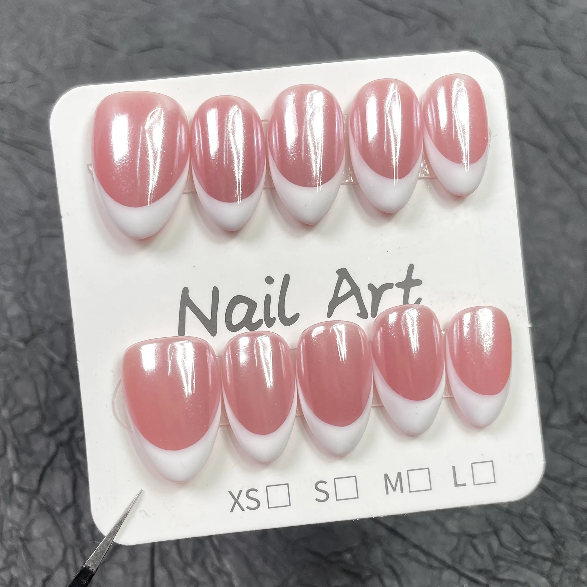 10Pcs Simple Short Almond Press on Nails Sets Nude Pink with White French Tips Fake Nail Plating Design Spicy Girl False Nails