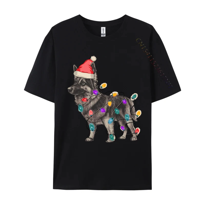 

Sable German Shepherd With Santa Claus Hat Christmas Lights T Shirt Funny Tees Short Sleevet-Shirt Pure Cotton Europe Tops