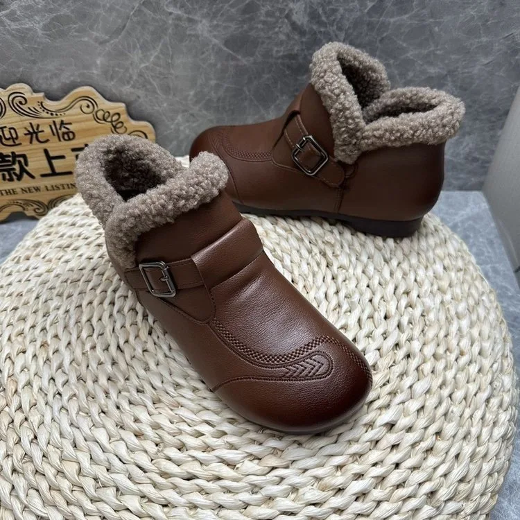 

Зимние ботильоны на подкладке из искусственного меха, теплая плюшевая обувь с воротником-крючком и нескользящей мягкой подошвой, удобная повседневная теплая обувь