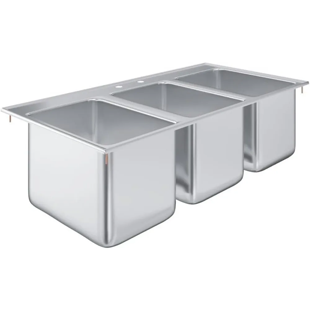

Commercial Grade Stainless Steel 3-Compartment Sink, 10 x 14 x 10, NSF Certified, No Faucet Included