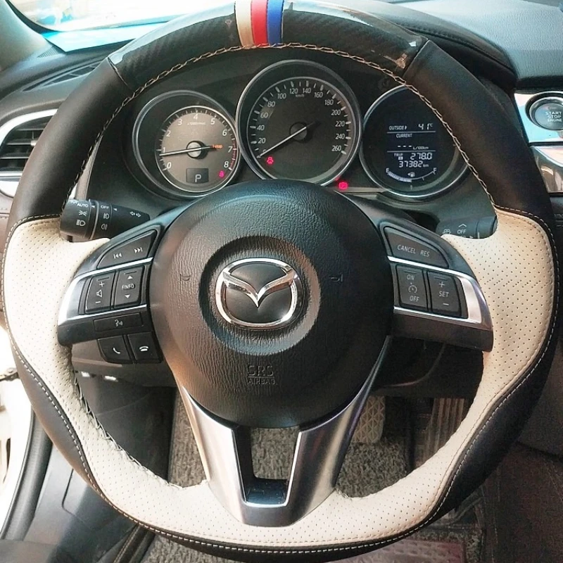 

Для Mazda 3 Axela 6 Atenza Mazda 2 CX-3 CX-5 2013-2016 прошитый вручную черный, белый цвет из натуральной кожи чехол на руль автомобиля