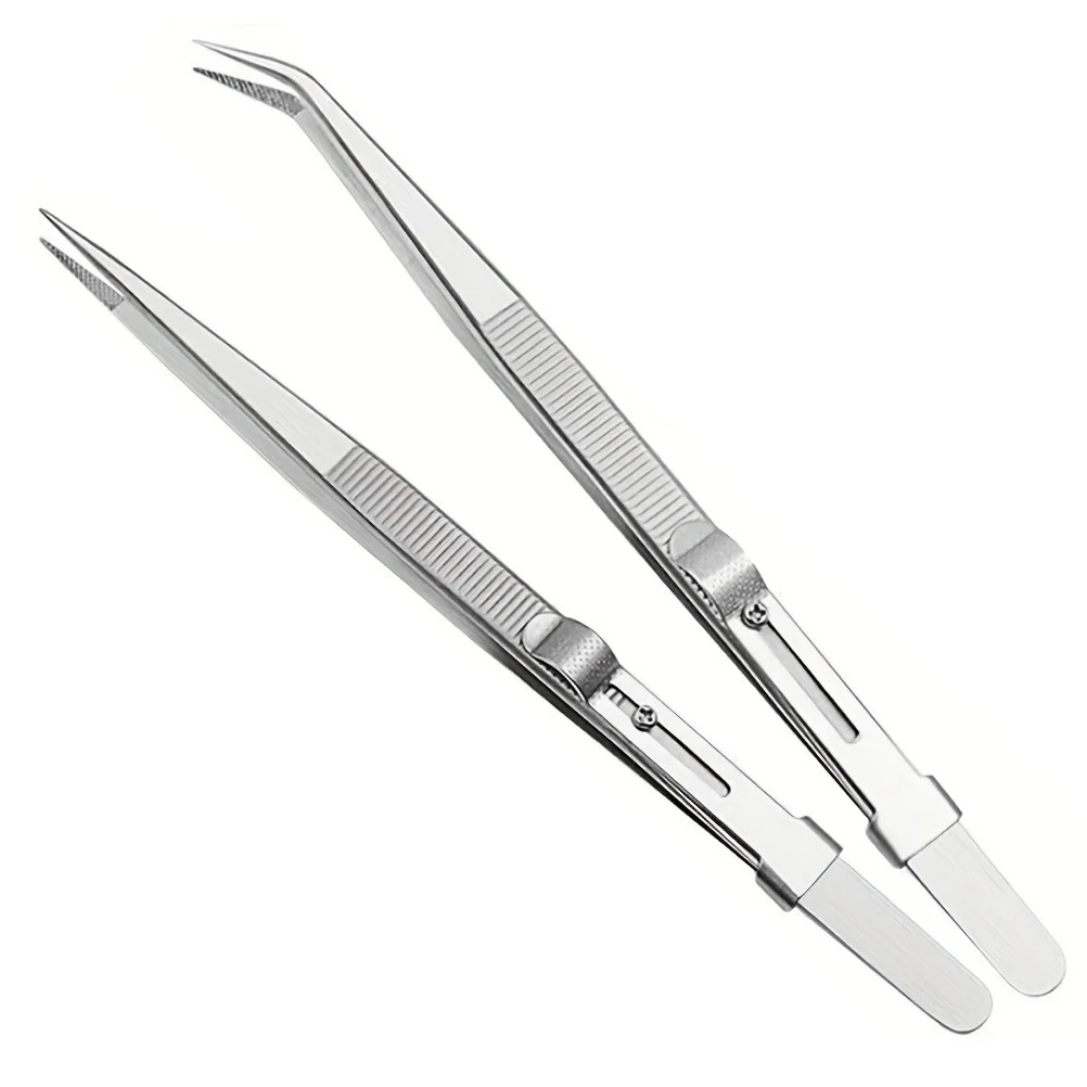

2pcs 165mm Stainless Steel Tweezers Straight Curved Tips Jewelry Diamond Rhinestone Crafting Professional Nail Design Tools