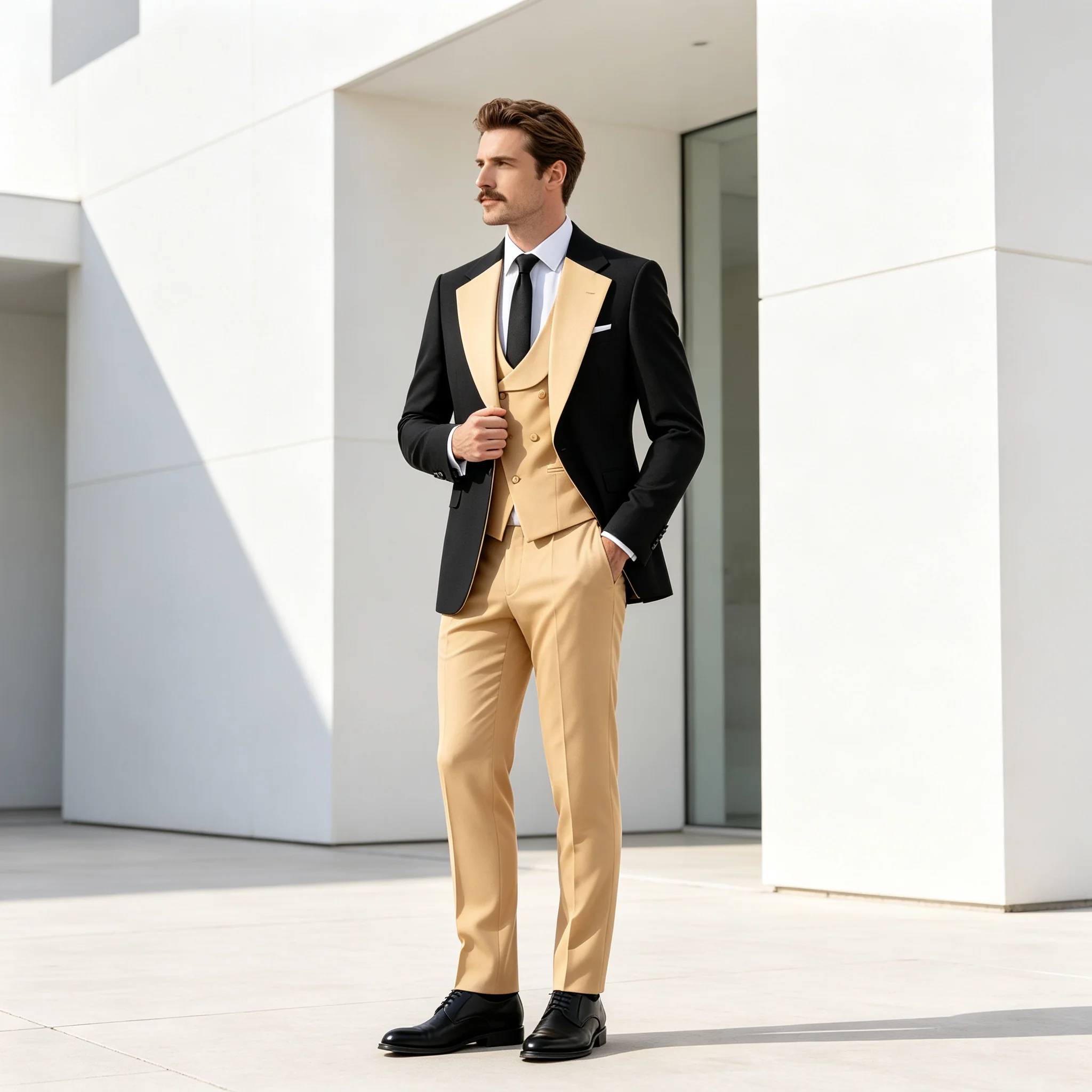 Men's Color Block 3 Piece Suit Notch Lapel Jacket Vest Pants Tuxedo Prom Wedding