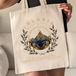 Kawaii ACOTAR Velaris Pattern Tote Bag Canvas Shoulder Bag Daily Commute Women's Shopping Bag Trendy Folding
