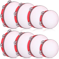 1pc Red wooden hand-held tambourines in 4 sizes for Choice Single row metal tambourine For church parties percussion instruments