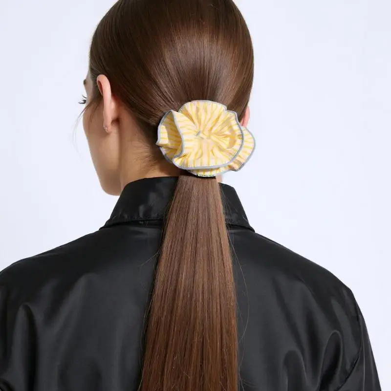 

652F Fashion Stripe Scrunchie for Women Oversized Scrunchy Ponytail Holder Single/Double Layer Elastic Hairband All Matching