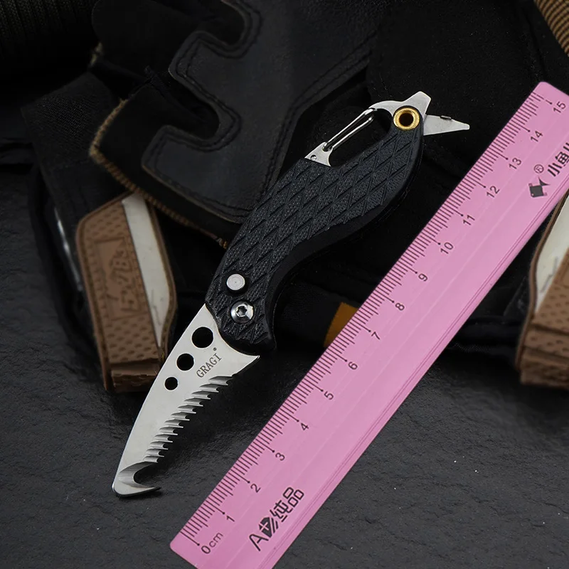 Imagem -02 - Gragi-bolso Facas Keychain Presente Gancho Serrilhado Cortador de Corda Faca Pacote Portátil Express Uso Diário Outdoor Survival Tool Edc