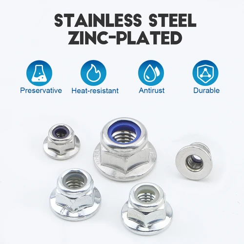 Imagen 2 del producto NINDEJIN-brida de inserción de nailon de 2 20 piezas, tuercas hexagonales de bloqueo de brida, acero inoxidable Chapado en Zinc, M3, M4, M5, M6, M8, M10, M12
