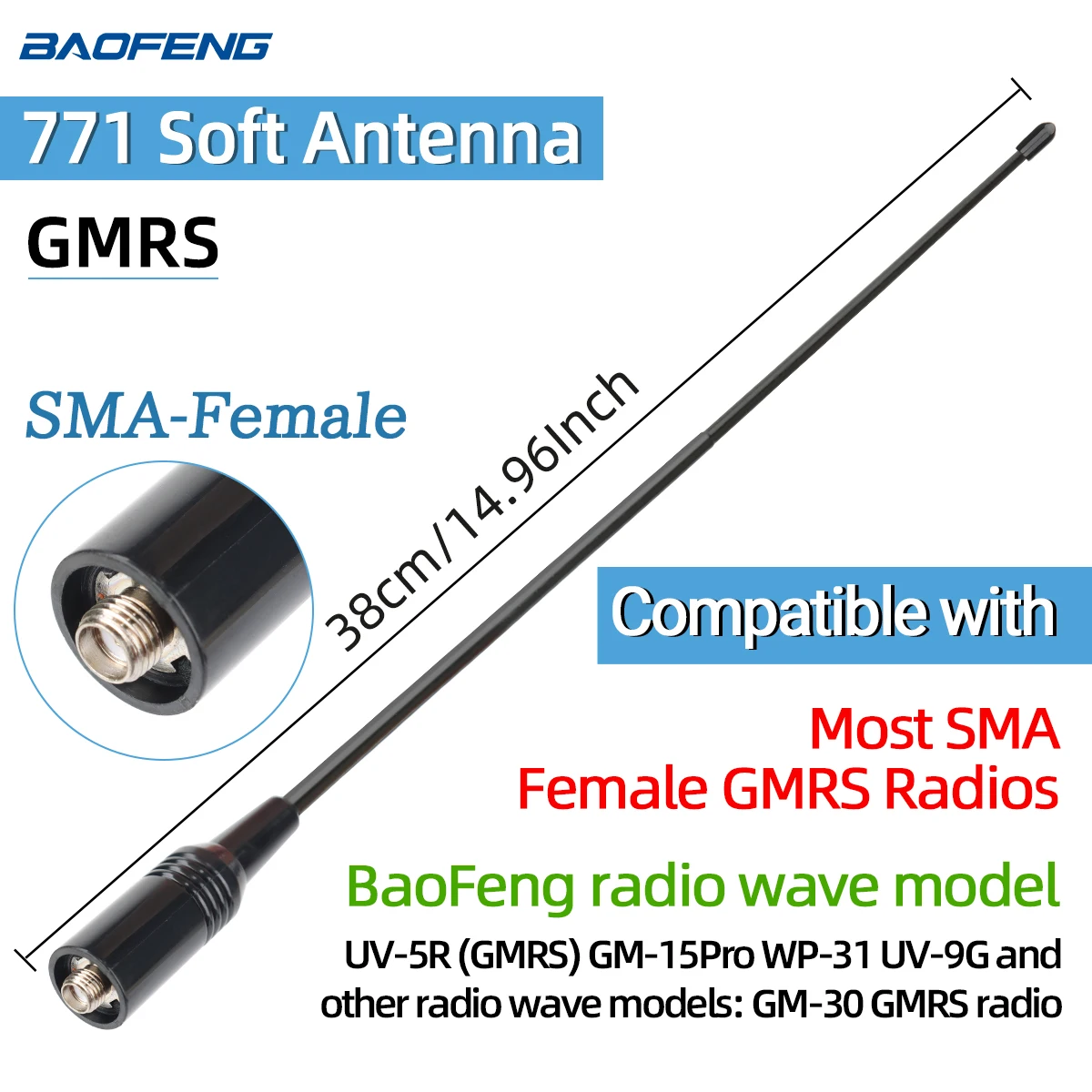 ABBREE Walkie Talkie Antenne SMA Vrouwelijke Mannelijke VHF UHF Band Tri-Band GMRS voor BaoFeng UV-5R BF-888S Quansheng UV-K5 K6 Ham Radio