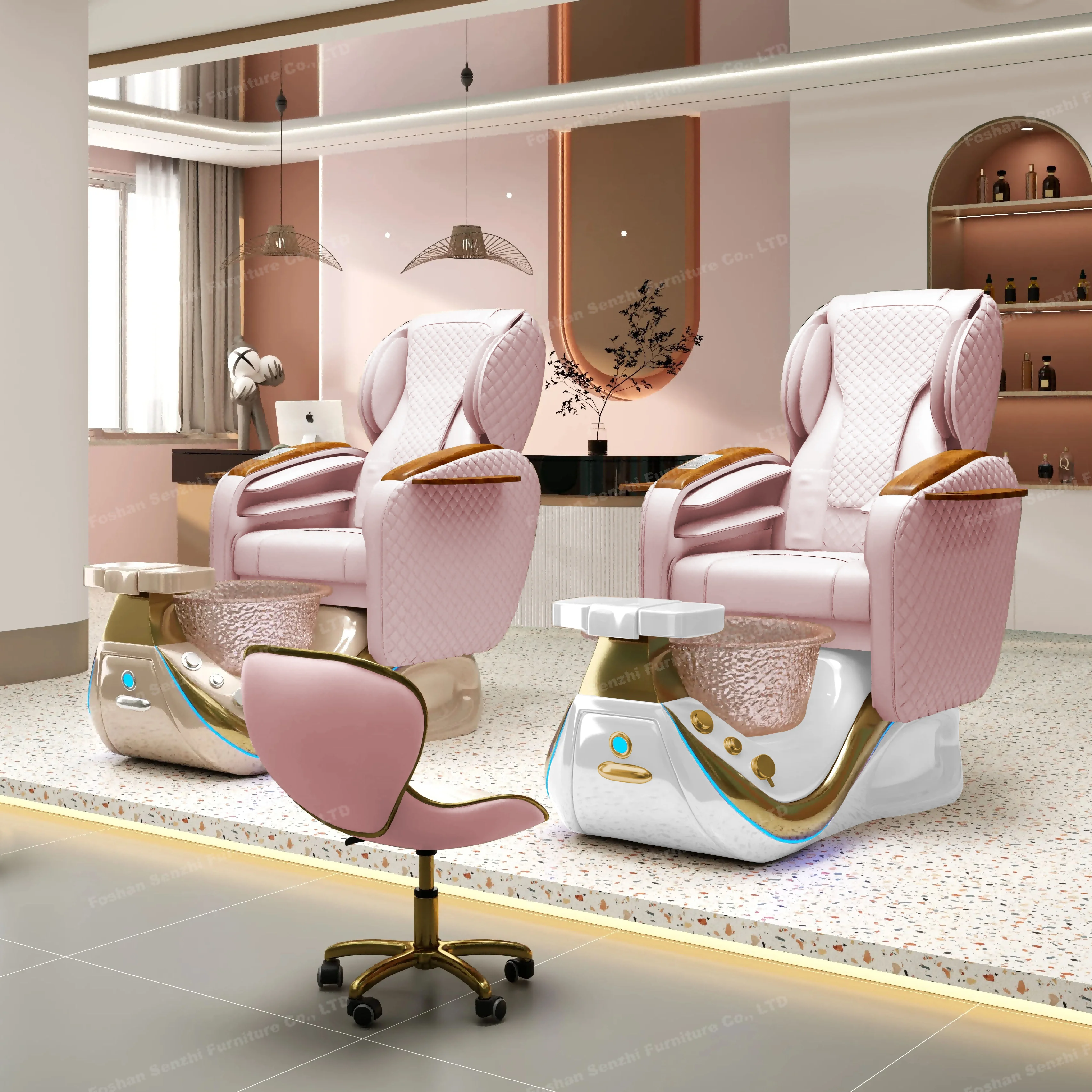 

Hot Sale Modern Nail Salon Equipment Gold White Luxury Manicure Pedicure Spa Chair With Massage Electric